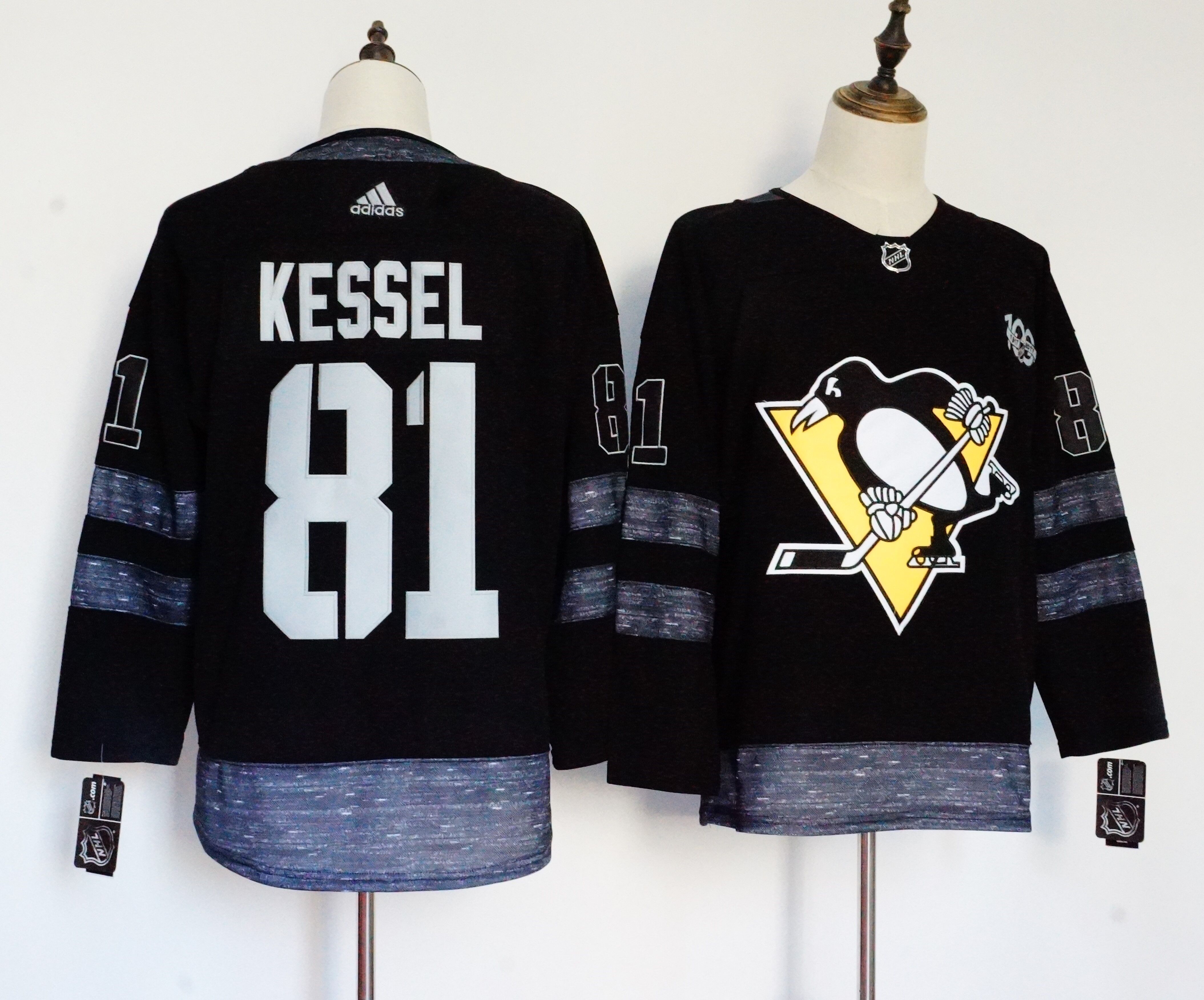 Men Pittsburgh Penguins #81 Kessel Black 100th Anniversary Stitched Adidas NHL Jerseys->toronto maple leafs->NHL Jersey